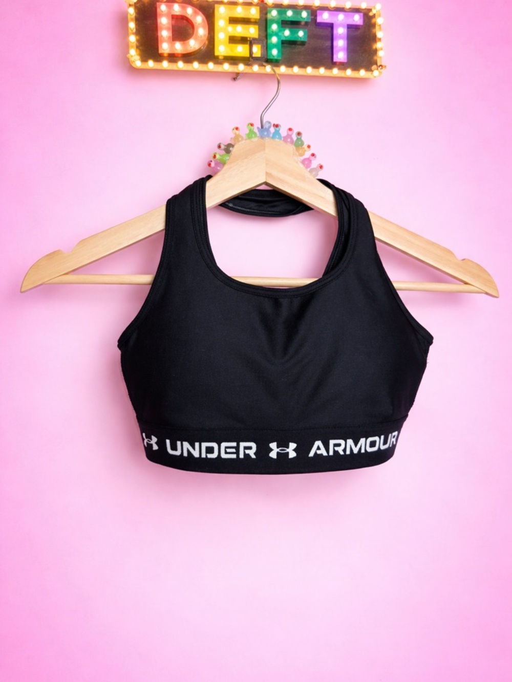 Under Armour Black Sports Bra with White Logo Band